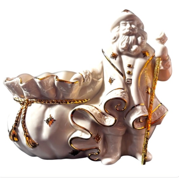 Other - "Lenox Say It With Silk" Santa figurine Christmas candy dish planter gold trim